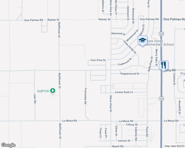 map of restaurants, bars, coffee shops, grocery stores, and more near 11546 Echoglen Street in Victorville