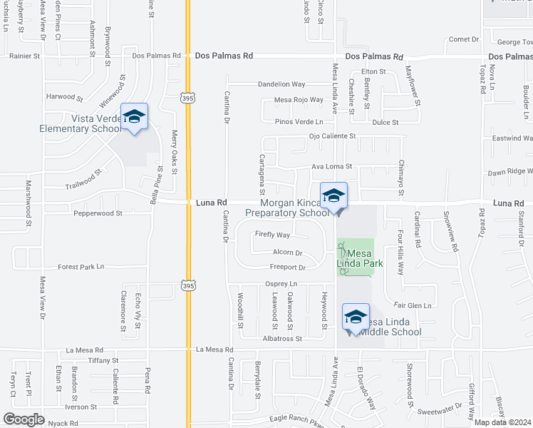 map of restaurants, bars, coffee shops, grocery stores, and more near 12310 Andrea Drive in Victorville