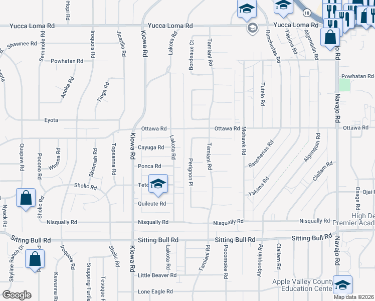 map of restaurants, bars, coffee shops, grocery stores, and more near 13222 Perignon Place in Apple Valley