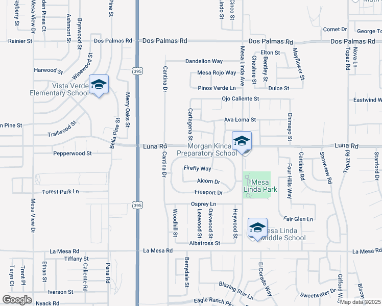 map of restaurants, bars, coffee shops, grocery stores, and more near 12302 Andrea Drive in Victorville