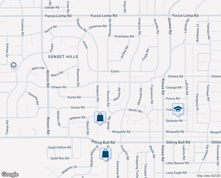 map of restaurants, bars, coffee shops, grocery stores, and more near 13227 Pocono Road in Apple Valley