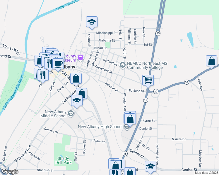 map of restaurants, bars, coffee shops, grocery stores, and more near 501-505 Highland Street in New Albany