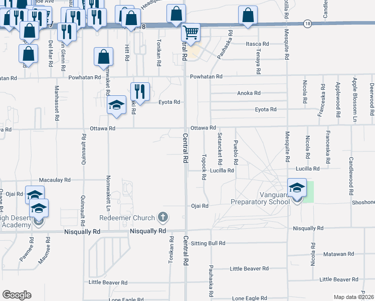 map of restaurants, bars, coffee shops, grocery stores, and more near 13239 Central Outerhighway East in Apple Valley