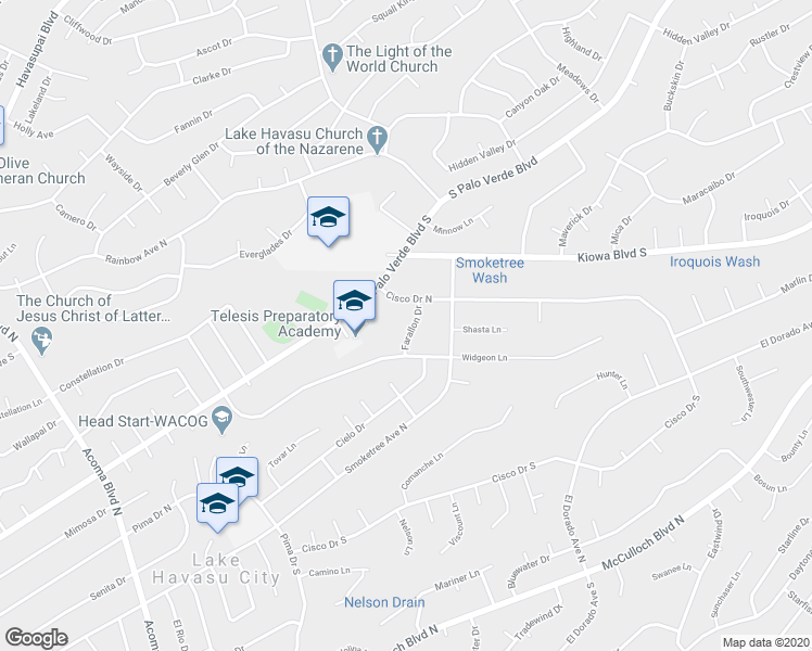 map of restaurants, bars, coffee shops, grocery stores, and more near 331 Farallon Drive in Lake Havasu City