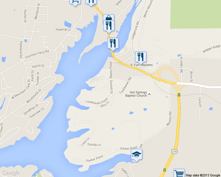 map of restaurants, bars, coffee shops, grocery stores, and more near 199 Dunhill Street in Garland County