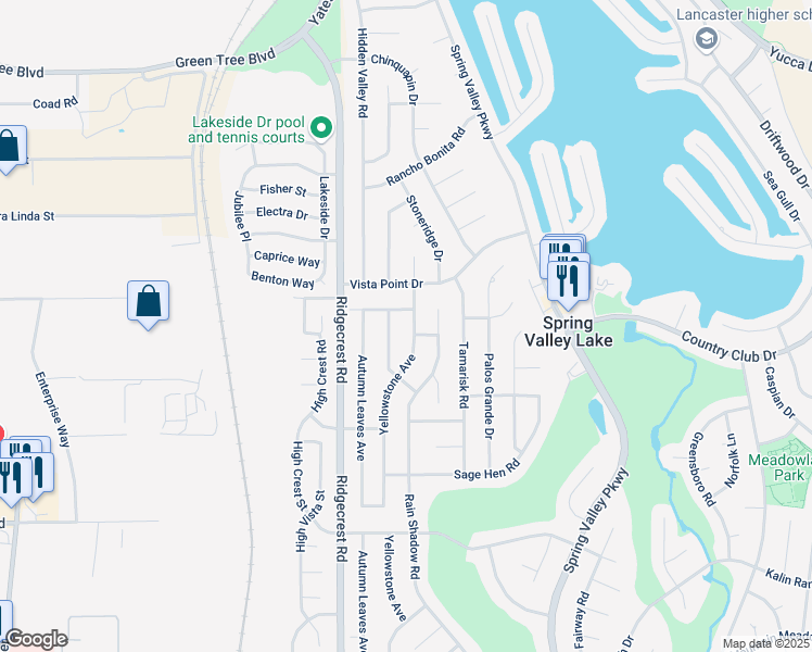 map of restaurants, bars, coffee shops, grocery stores, and more near 13250 Yellowstone Avenue in Victorville