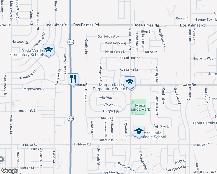 map of restaurants, bars, coffee shops, grocery stores, and more near 13312 Falena Court in Victorville