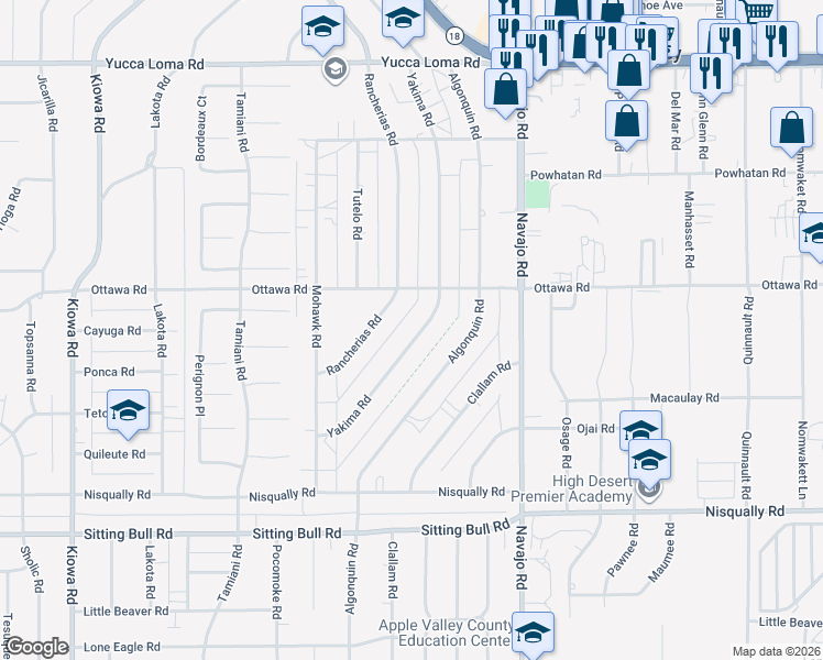 map of restaurants, bars, coffee shops, grocery stores, and more near 13218 Yakima Road in Apple Valley