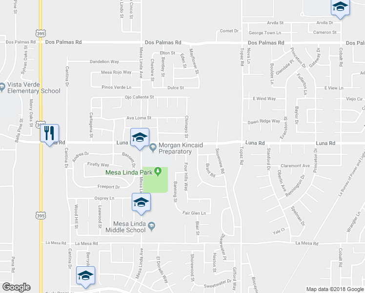 map of restaurants, bars, coffee shops, grocery stores, and more near 12664 Luna Road in Victorville