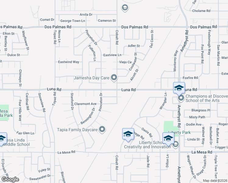 map of restaurants, bars, coffee shops, grocery stores, and more near 13281 Luna Road in Victorville