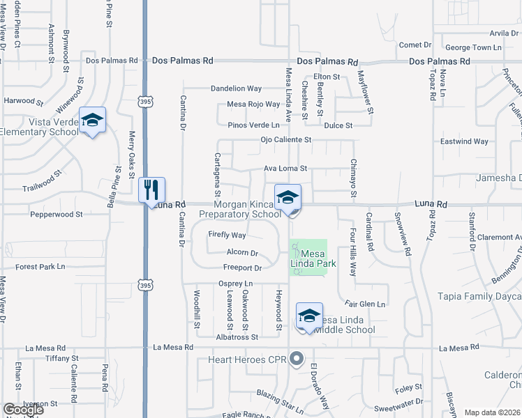 map of restaurants, bars, coffee shops, grocery stores, and more near 13311 Chamiso Street in Victorville