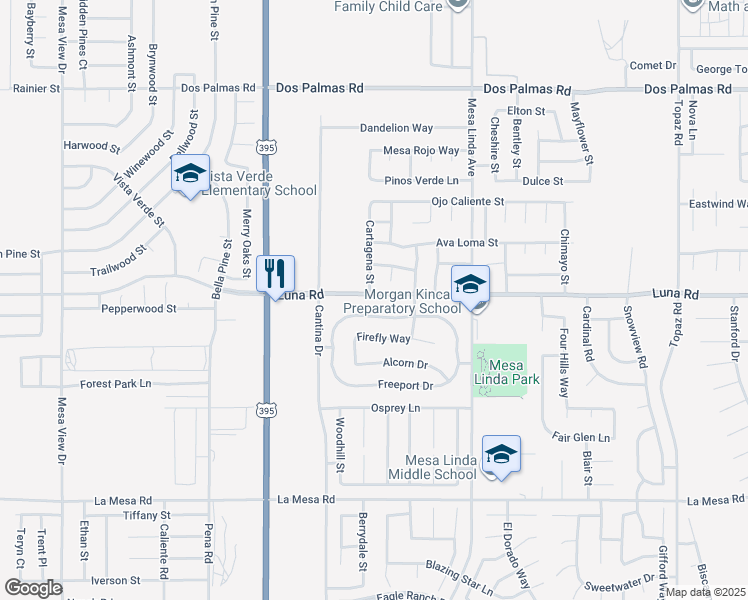 map of restaurants, bars, coffee shops, grocery stores, and more near 13312 Falena Court in Victorville