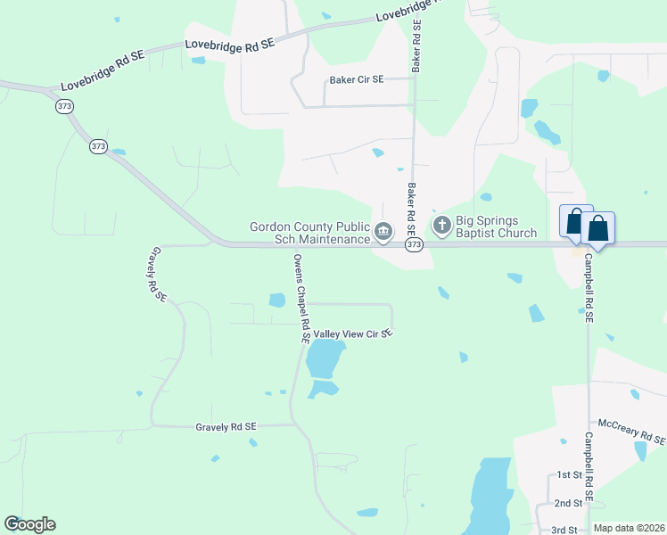 map of restaurants, bars, coffee shops, grocery stores, and more near 3151 Dews Pond Road Southeast in Calhoun
