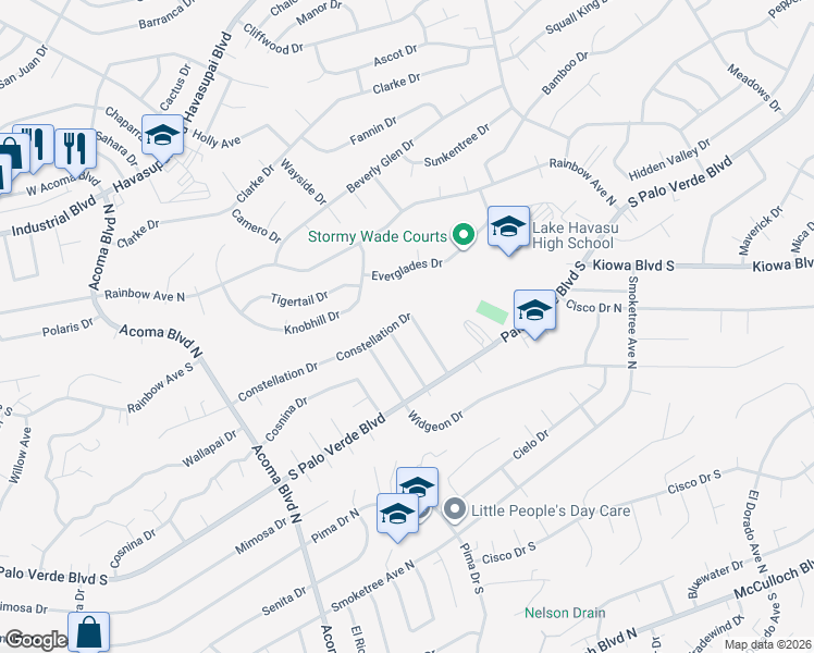 map of restaurants, bars, coffee shops, grocery stores, and more near 2465 Constellation Drive in Lake Havasu City