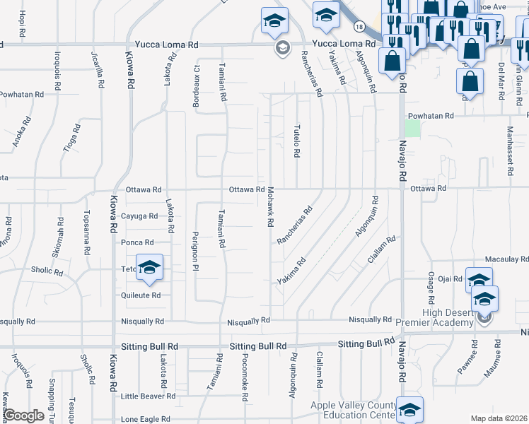 map of restaurants, bars, coffee shops, grocery stores, and more near 13253 Mohawk Road in Apple Valley