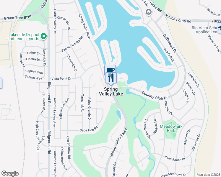 map of restaurants, bars, coffee shops, grocery stores, and more near in Spring Valley Lake