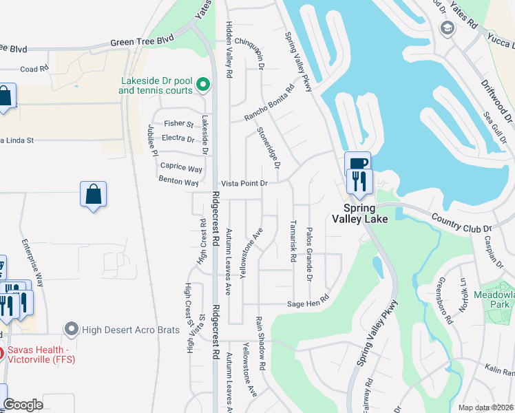 map of restaurants, bars, coffee shops, grocery stores, and more near 13190 Yellowstone Avenue in Victorville