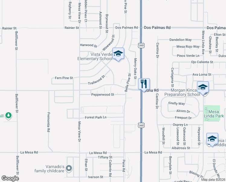 map of restaurants, bars, coffee shops, grocery stores, and more near 13315 Gatewood Court in Victorville