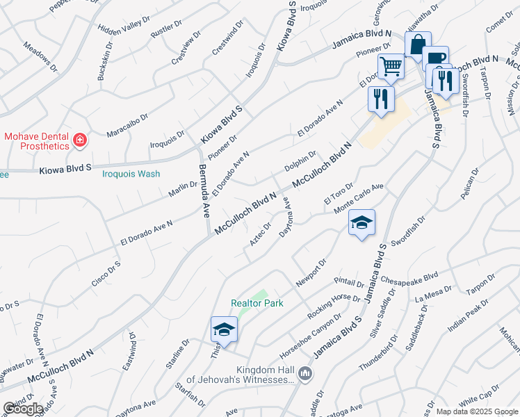 map of restaurants, bars, coffee shops, grocery stores, and more near 20 Lightning Lane in Lake Havasu City