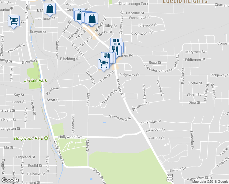 map of restaurants, bars, coffee shops, grocery stores, and more near 10 Beldoir Court in Hot Springs