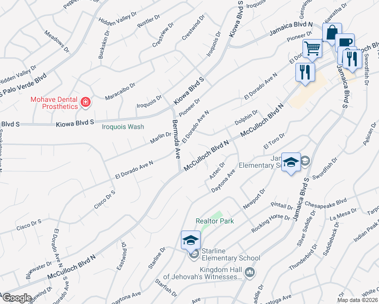 map of restaurants, bars, coffee shops, grocery stores, and more near 50 McCulloch Bay in Lake Havasu City