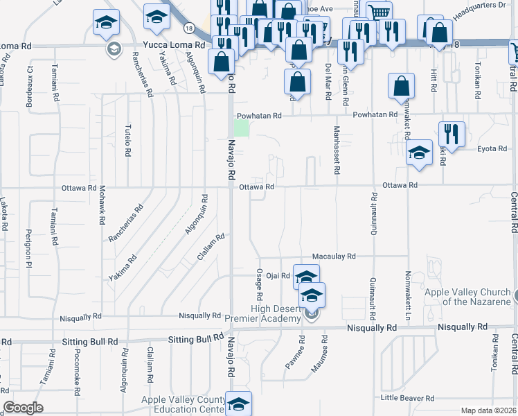 map of restaurants, bars, coffee shops, grocery stores, and more near 13285 Osage Road in Apple Valley