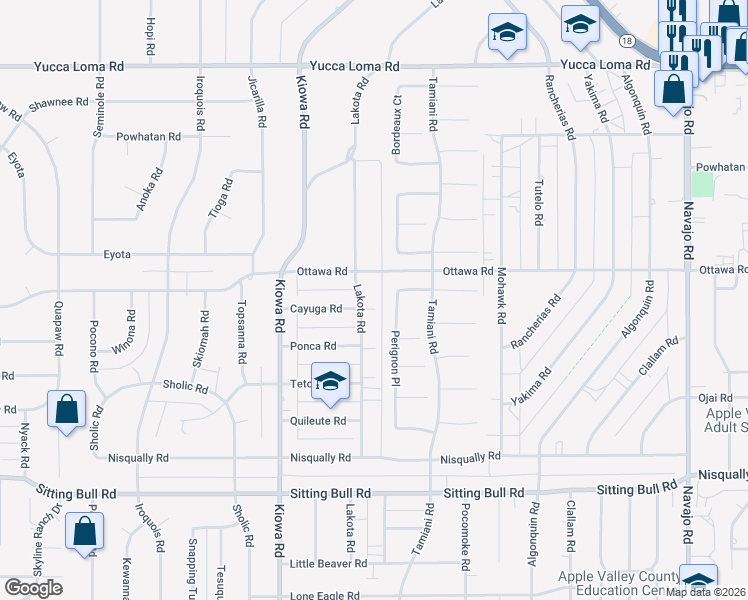 map of restaurants, bars, coffee shops, grocery stores, and more near 13265 Lakota Road in Apple Valley