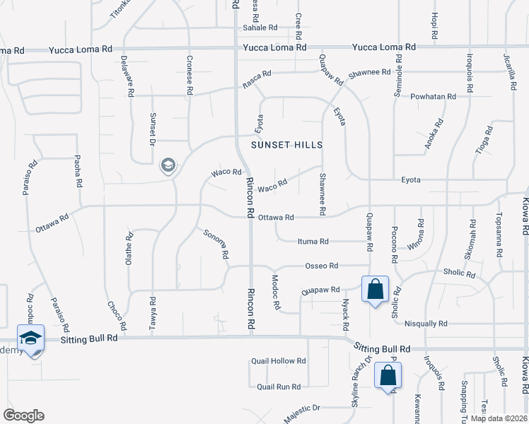 map of restaurants, bars, coffee shops, grocery stores, and more near 20136 Ottawa Road in Apple Valley