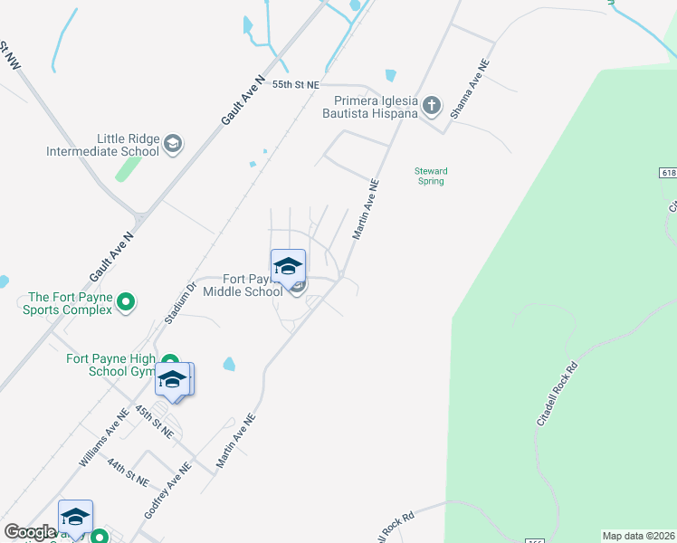 map of restaurants, bars, coffee shops, grocery stores, and more near 377-399 Sequoyah Drive in Fort Payne