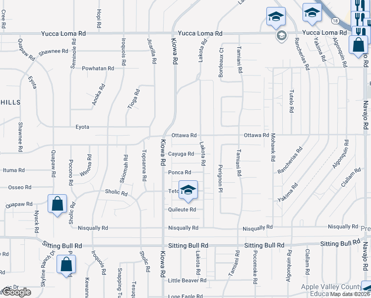 map of restaurants, bars, coffee shops, grocery stores, and more near 20986 Cayuga Road in Apple Valley