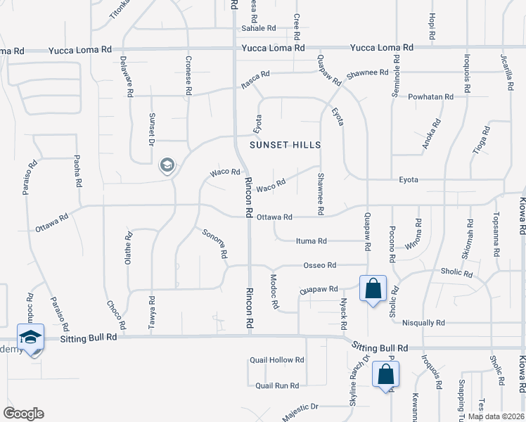 map of restaurants, bars, coffee shops, grocery stores, and more near 20136 Ottawa Road in Apple Valley