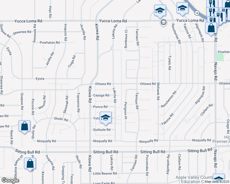 map of restaurants, bars, coffee shops, grocery stores, and more near Lakota Road in Apple Valley