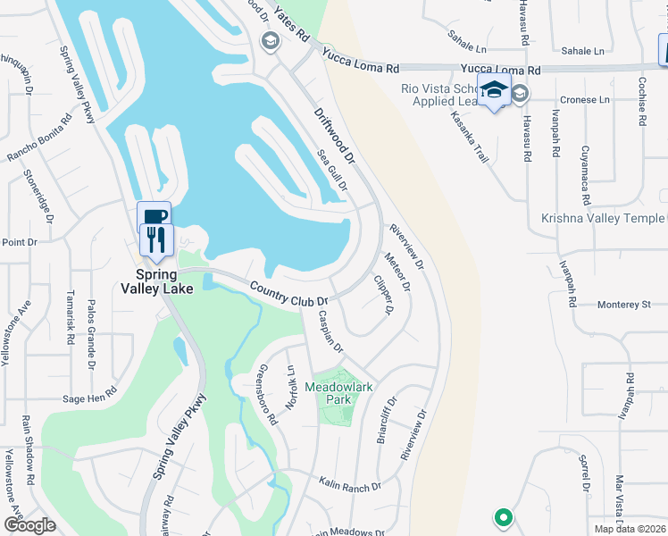 map of restaurants, bars, coffee shops, grocery stores, and more near 13276 Sea Gull Drive in Victorville