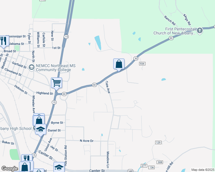 map of restaurants, bars, coffee shops, grocery stores, and more near 424-498 Tate Avenue in New Albany