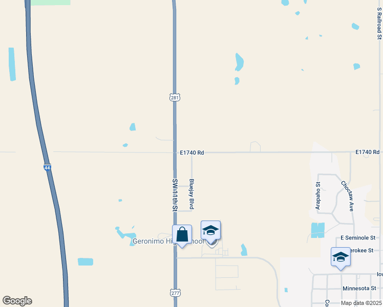 map of restaurants, bars, coffee shops, grocery stores, and more near 706 Southwest Burk Road in Geronimo