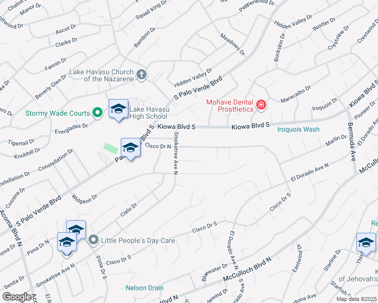 map of restaurants, bars, coffee shops, grocery stores, and more near 2730 Cisco Drive North in Lake Havasu City