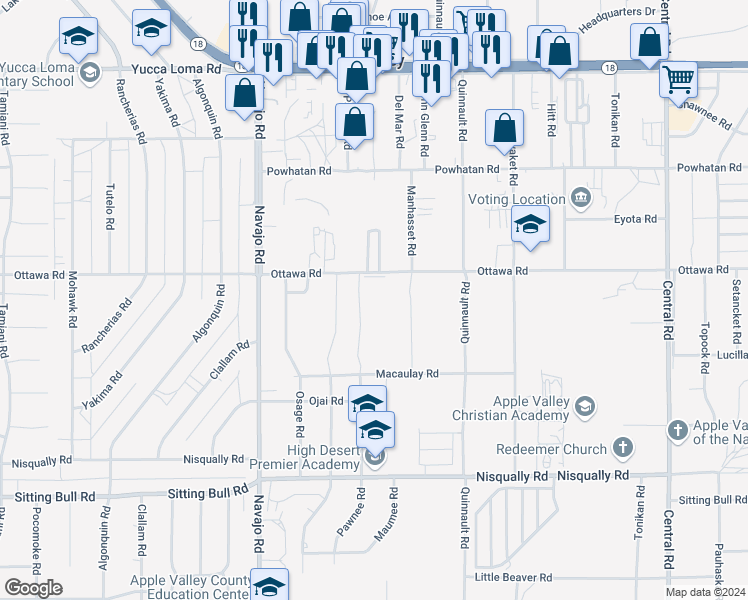 map of restaurants, bars, coffee shops, grocery stores, and more near 21923 Ottawa Road in Apple Valley