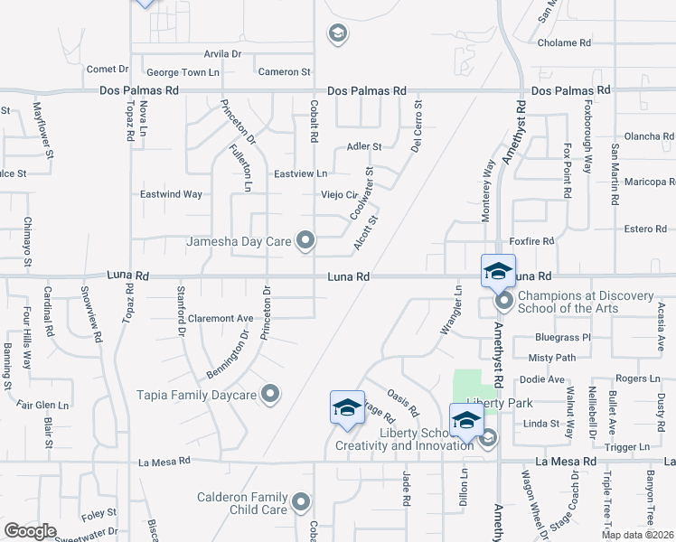 map of restaurants, bars, coffee shops, grocery stores, and more near 13344 Luna Road in Victorville