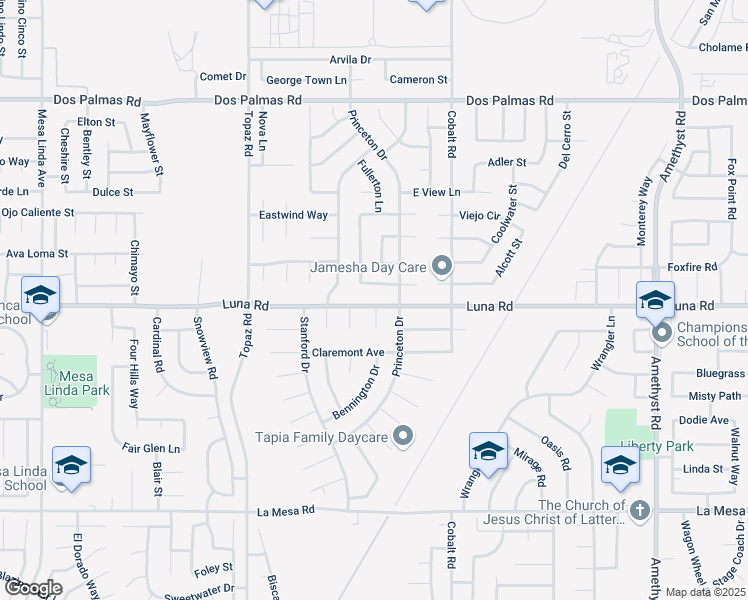 map of restaurants, bars, coffee shops, grocery stores, and more near 13144 Luna Road in Victorville