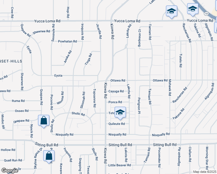 map of restaurants, bars, coffee shops, grocery stores, and more near 13255 Kiowa Road in Apple Valley