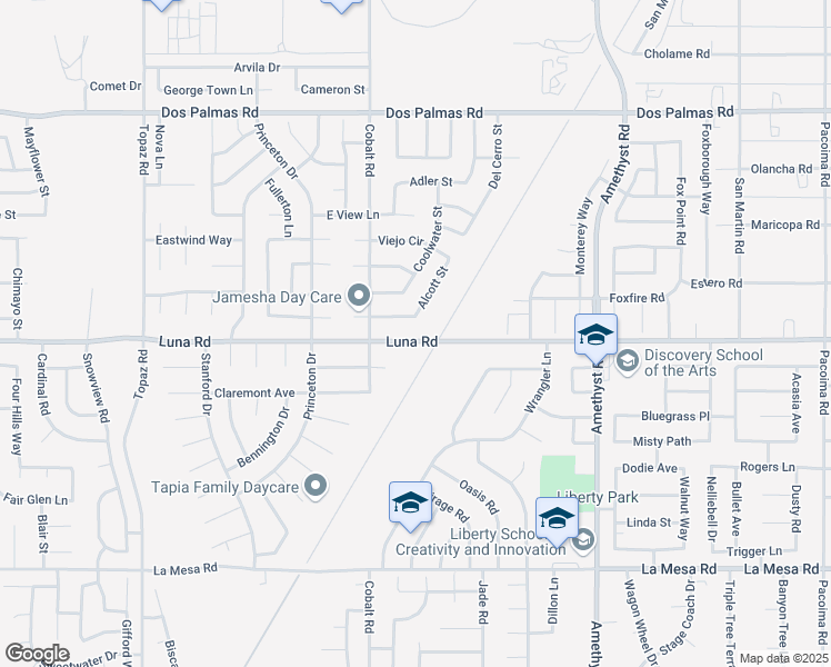 map of restaurants, bars, coffee shops, grocery stores, and more near 13344 Luna Road in Victorville
