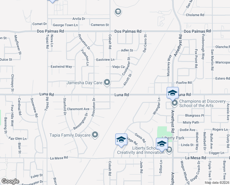 map of restaurants, bars, coffee shops, grocery stores, and more near 13344 Luna Road in Victorville