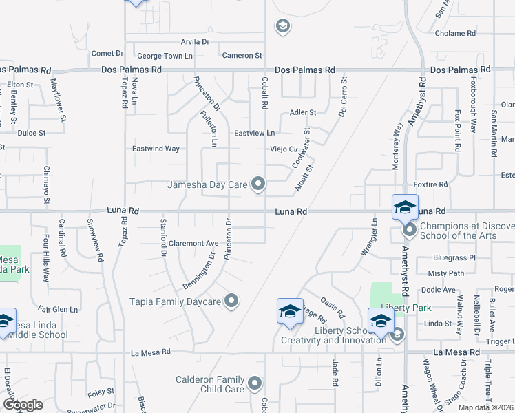 map of restaurants, bars, coffee shops, grocery stores, and more near 13278 Luna Road in Victorville