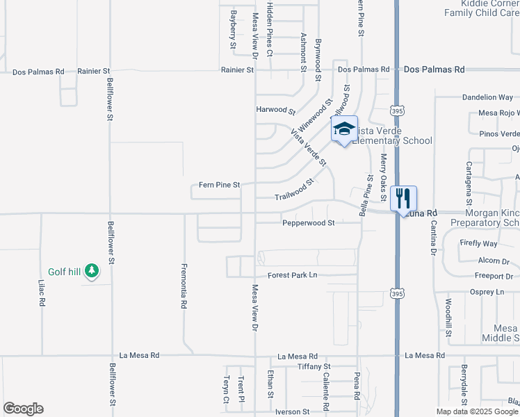 map of restaurants, bars, coffee shops, grocery stores, and more near 11710 Luna Road in Victorville