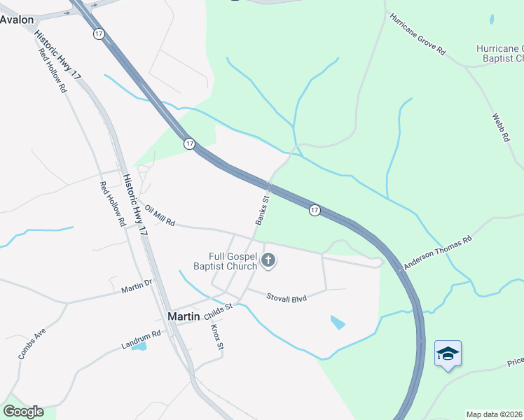 map of restaurants, bars, coffee shops, grocery stores, and more near Banks Street in Martin
