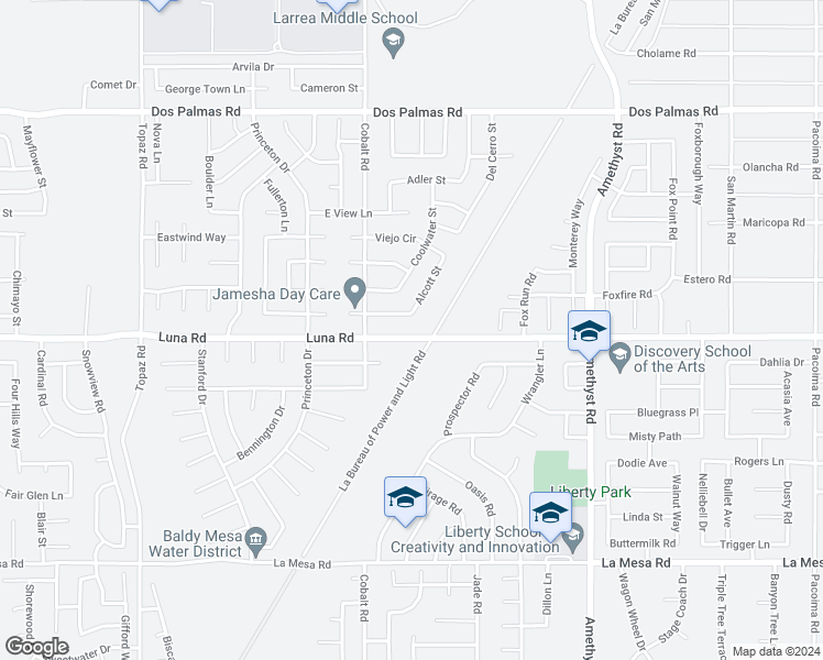 map of restaurants, bars, coffee shops, grocery stores, and more near 13374 Luna Road in Victorville