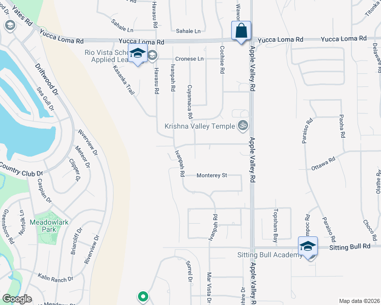 map of restaurants, bars, coffee shops, grocery stores, and more near 13262 Cuyamaca Road in Apple Valley