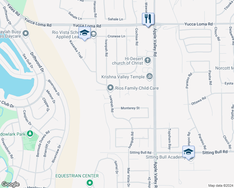 map of restaurants, bars, coffee shops, grocery stores, and more near 13262 Cuyamaca Road in Apple Valley