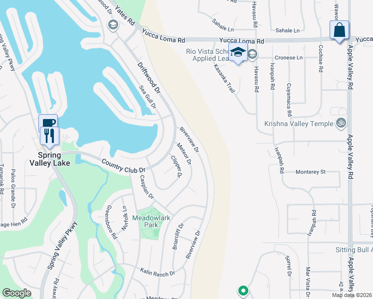 map of restaurants, bars, coffee shops, grocery stores, and more near 13265 Meteor Drive in Victorville