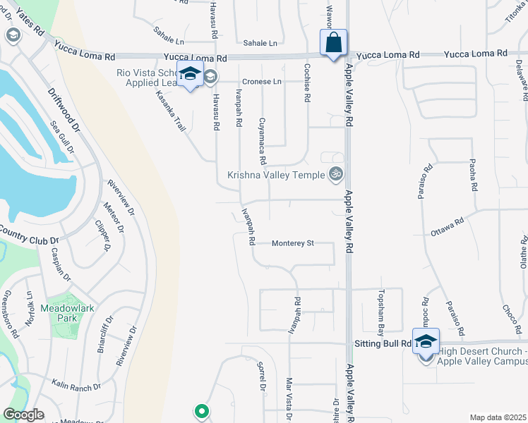 map of restaurants, bars, coffee shops, grocery stores, and more near 13262 Cuyamaca Road in Apple Valley